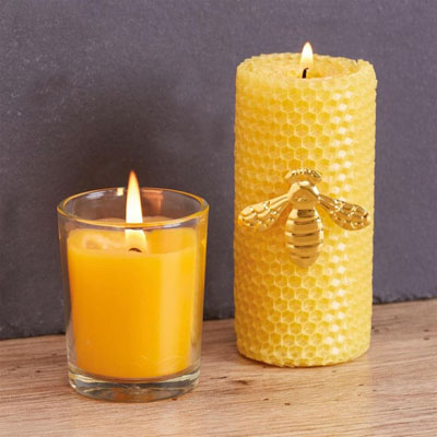 Beeswax Votive Candles and Hand Rolled Beeswax Pillar Candles