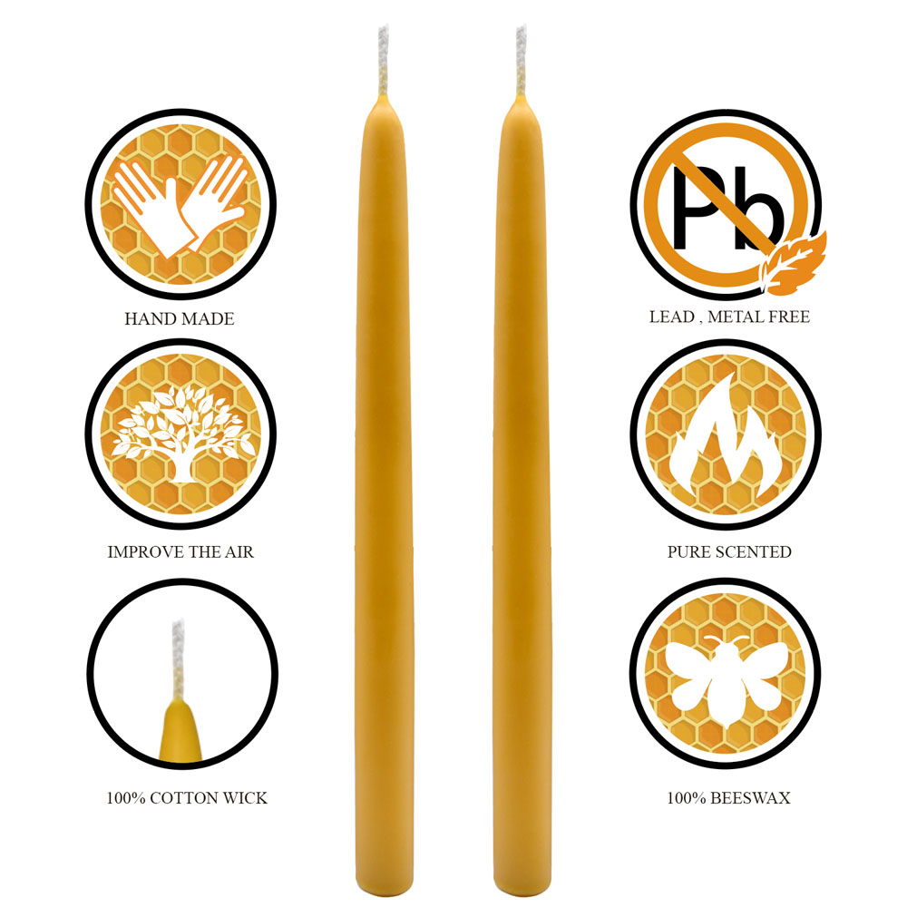 Solid Pure Beeswax Taper Candles